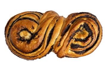 Fototapeta premium Golden braided pastry figure eight with glossy chocolate swirl