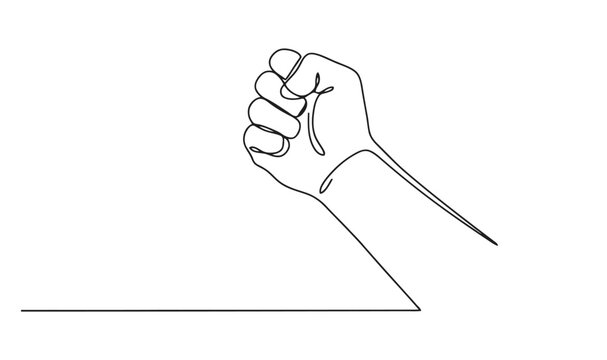 Single line art vector of a human fist held in a powerful gesture with strength resistance activism