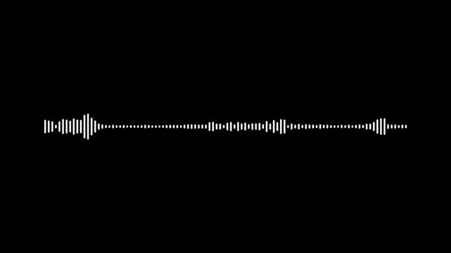 Elegant white audio signal visualizer, waveform frequency motion, music spectrum animation, clean digital equalizer, sound waves on black screen background with alpha channel.4k loop animation