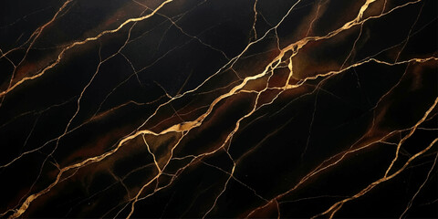 An abstract texture of black marble with striking golden veins, creating a sophisticated and luxurious surface. © Shehbaz Studio