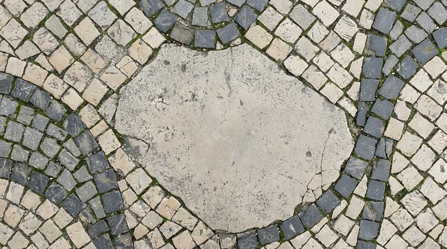 A pavement texture visualization showing weathered surface of Portuguese pavement tiles from directly above in Lisbon Portugal for pattern and architecture concepts 3D render weathered surface of