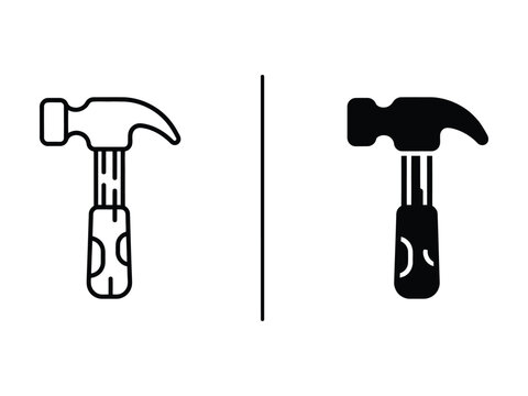 Construction Hammer Tool Vector Icon in Outline and Filled Styles for Professional UI Design