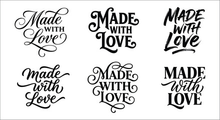 Obraz premium Hand lettered made with love phrases in black ink on a white background decorative typography collection