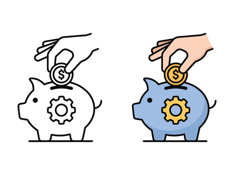 Piggy Bank Savings Investment Vector Icon in Outline and Filled Styles for Professional UI Design