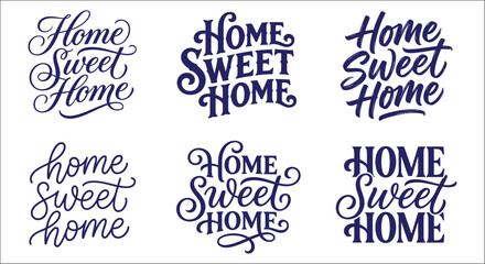 Home sweet home lettering variations dark blue script on a white background calligraphy handwriting typography © Exclusive Vectors