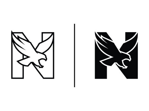 Letter N Hawk Logo Vector Icon in Outline and Filled Styles for Professional UI Design