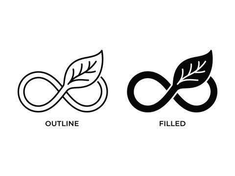Eco Infinity Leaf Vector Icon in Outline and Filled Styles for Professional UI Design