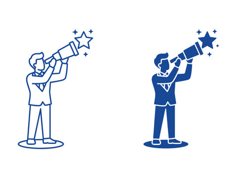 Business Telescope Vision Vector Icon in Outline and Filled Styles for Professional UI Design