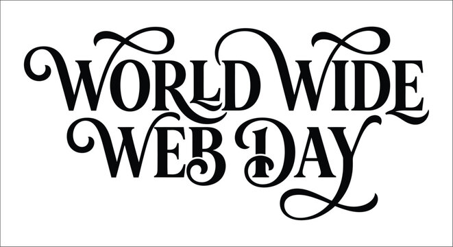 World wide web day lettering with decorative swirls a black vector illustration alphabet anniversary art
