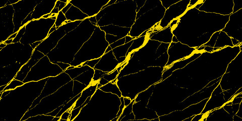 A striking abstract pattern of black marble interlaced with vibrant yellow veins, creating a dynamic and luxurious visual texture. © Shehbaz Studio