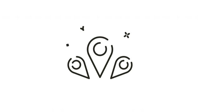 Animation icon location set featuring three circular map pins and decorative symbols.