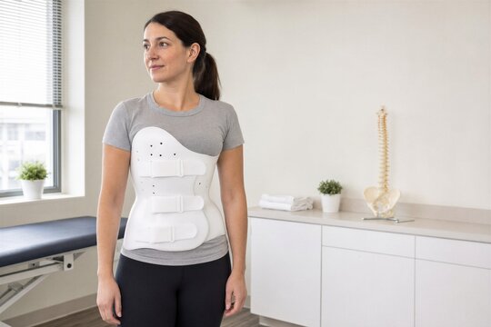 Woman wearing scoliosis orthosis brace