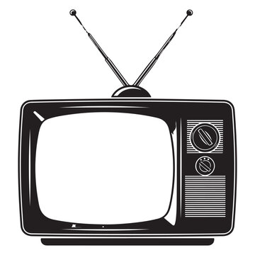 Vintage television set vector icon with rabbit ear antenna and blank screen for retro media and broadcasting