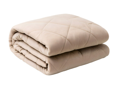Folded soft beige blanket mattress pad isolated on transparent or white background, png