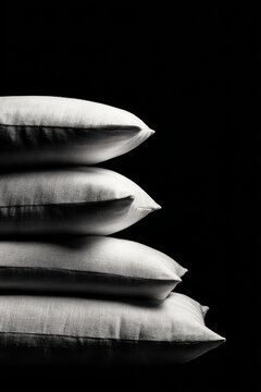 Stacked Pillows in Studio Setting on Black Background Close Up Vertical Composition for Comfort and Design