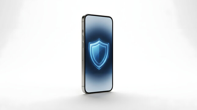 Dark mobile device with holographic shield icon representing digital protection and mobile cybersecurity