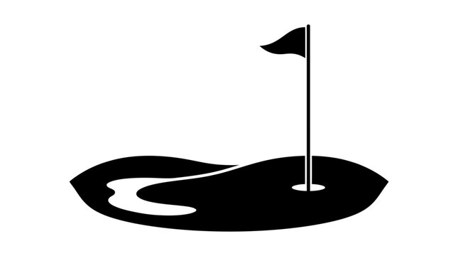 Golf course hole with flag black silhouette