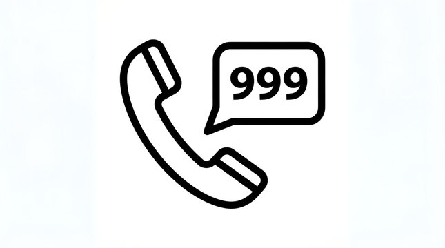Telephone receiver with speech bubble showing 999