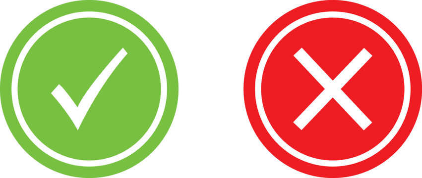 Green check mark and red cross mark symbols in circles for accept and reject feedback