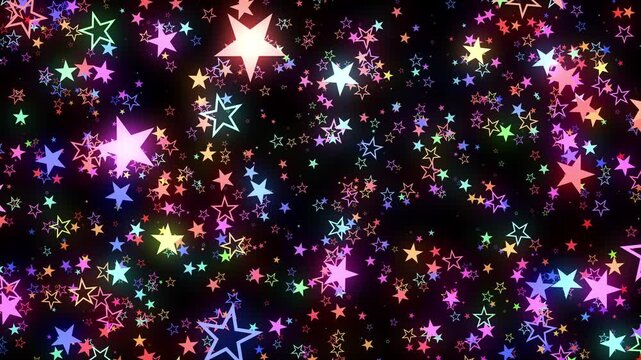 2D Star colorful shapes flying Particles space abstract background