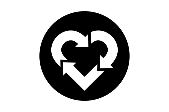 Black Circle White Heart Shape Recycle Symbol Icon for Sustainable Care isolated on transparent background environmental conservation green life waste management