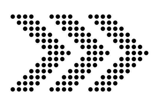 Black Halftone Dotted Chevron Arrow Set for Direction and Speed isolated on transparent background digital pattern forward navigation pointer right trend