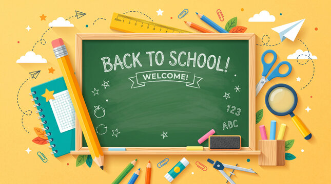 back to school background chalkboard education supplies stationery design banner