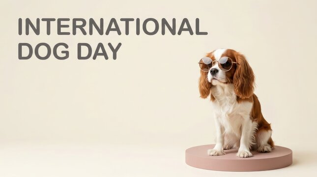 Stylish dog banner for International Dog Day featuring a Spaniel wearing sunglasses