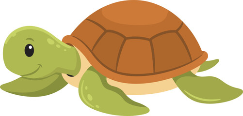 Obraz premium Cute Sea Turtle Cartoon Vector Illustration with Green Body and Brown Shell for Marine Life Graphics, Children Education, and Ocean Designs