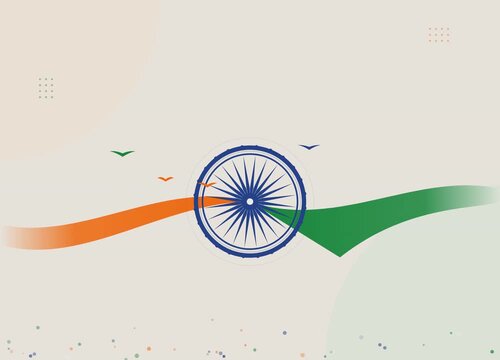 Abstract indian independence day celebration motion graphic with ashoka chakra and tri color ribbons.