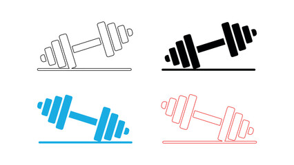 Obraz premium Four barbell fitness icons in linear and solid styles for gym and bodybuilding branding.