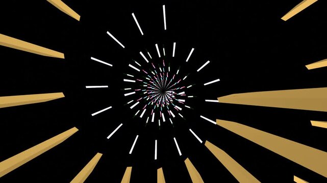 10 seconds seamless looping spinning turning rotating spiral rods tunnel black background animation screensaver visualizer hd video
