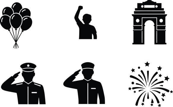 Set of india national symbols icons for indian independence day and republic day celebrations