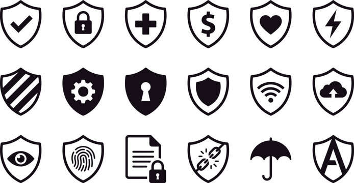 Black and white collection of business finance and communication symbols