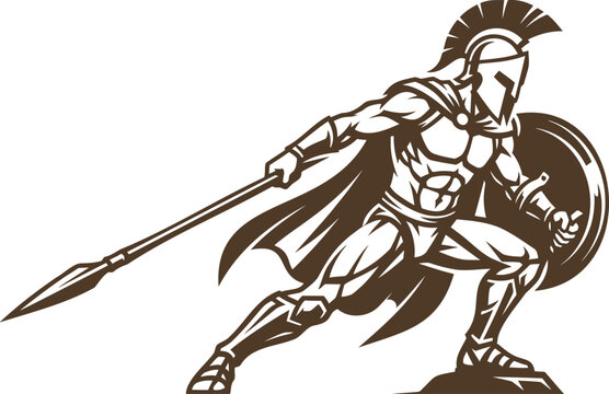 Black and white of a man riding a horse with a spear warrior
