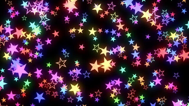2D Star colorful shapes flying Particles space abstract background