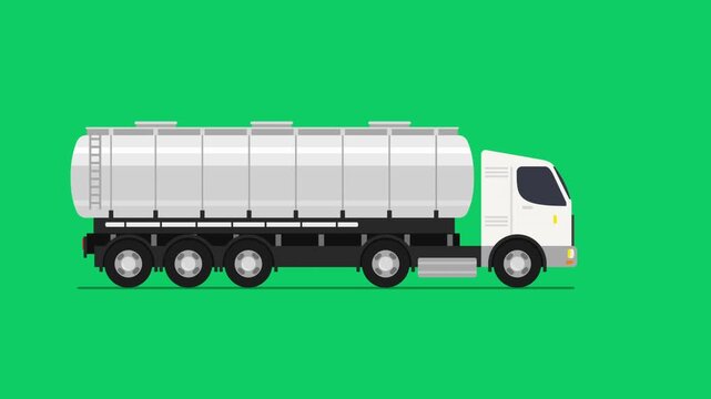animated oil fiel tank  truck moving on green background 2d animation 4k video footage
