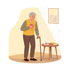 Fototapeta premium Elderly Person Experiencing Chest Pain And Discomfort At Home