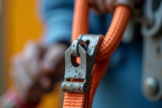 Close-Up of a Worn Safety Harness Lanyard: Emphasizing the Critical Need for Regular Safety Inspections