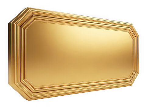 Shiny gold metal plaque with decorative frame edge isolated on transparent background