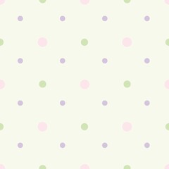Pastel Polka Dot Seamless Pattern with Mint Green Lavender and Pink Dots on Cream Background © diankart
