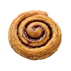 Fototapeta premium Delicious cinnamon roll pastry top view isolated on transparent background
