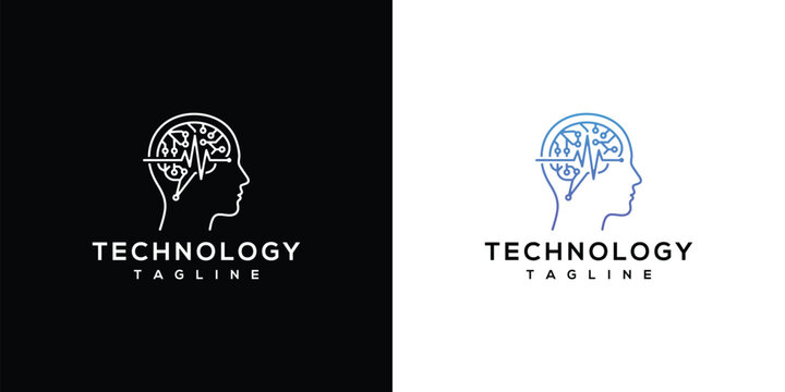 AI Brain Technology Logo with Digital Circuitry for Smart Thinking Concept