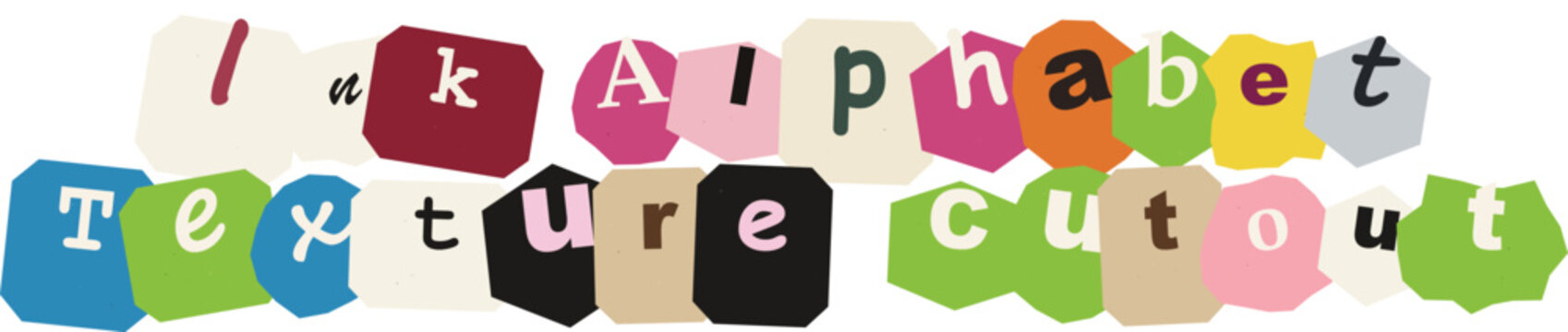 Colorful Ransom Note Style Alphabet Letters Arranged with Paper Texture Cutouts