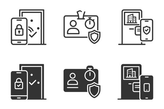 Security icons - mobile access, id cards, secure entry systems.