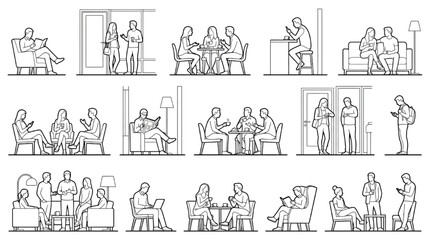 Obraz premium Lounge Waiting People CAD Vector Collection for Interior Floor Plan Design