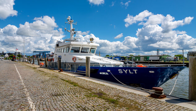 Husum, Germany, June 11, 2026 - The modern police vessel Sylt is moored in Husum's inner harbor, representing maritime security, surveillance and law enforcement