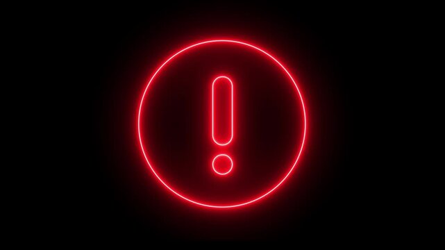 Warning neon icon. glowing red exclamation alert symbol. system alert notification. 4k