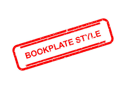 Red bookplate style stamp with bold text label illustration