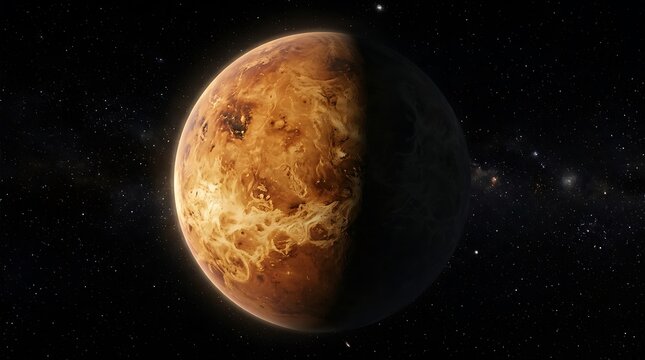Venus planet glowing in the dark space
